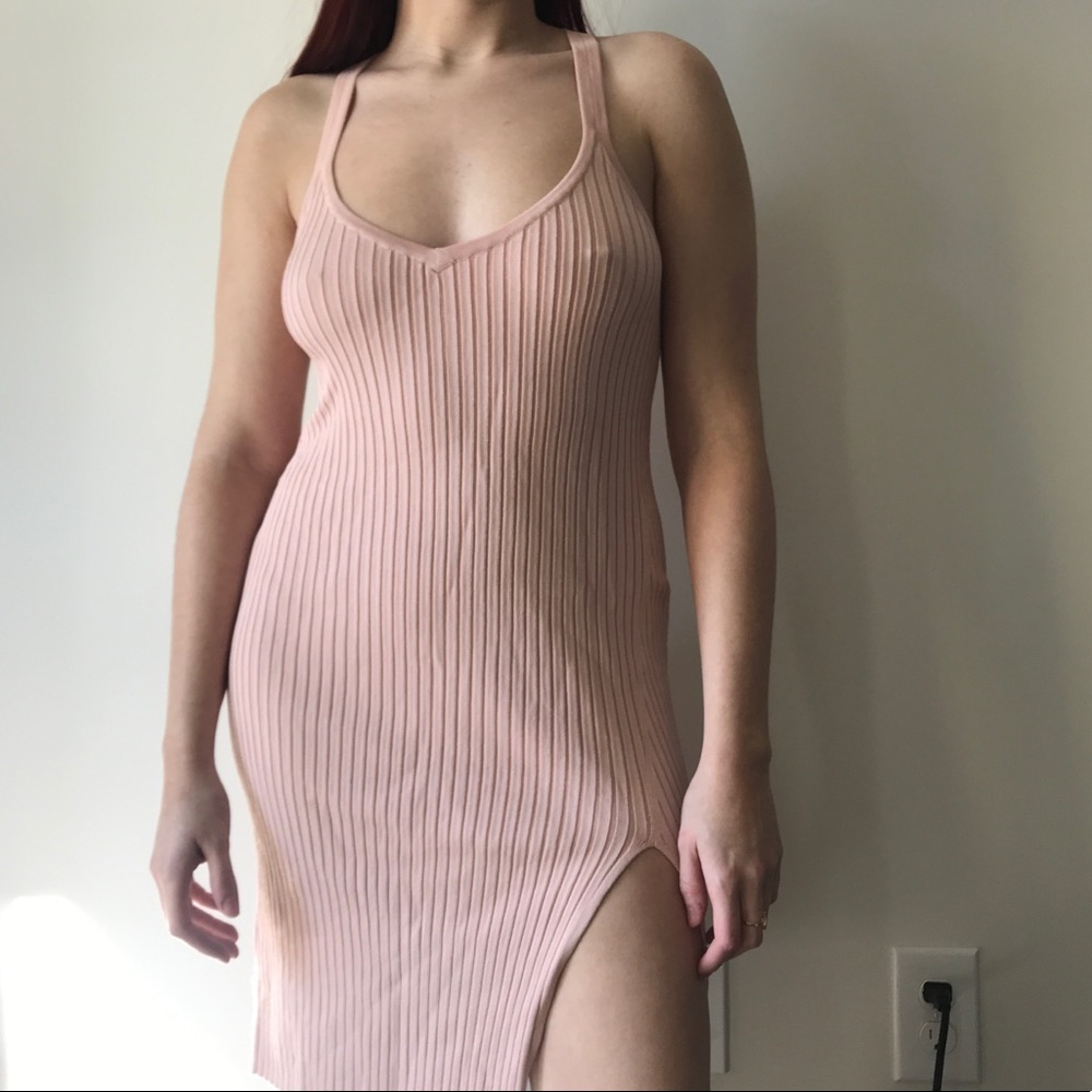 BCBG MaxAzria Pink Ribbed Midi Dress